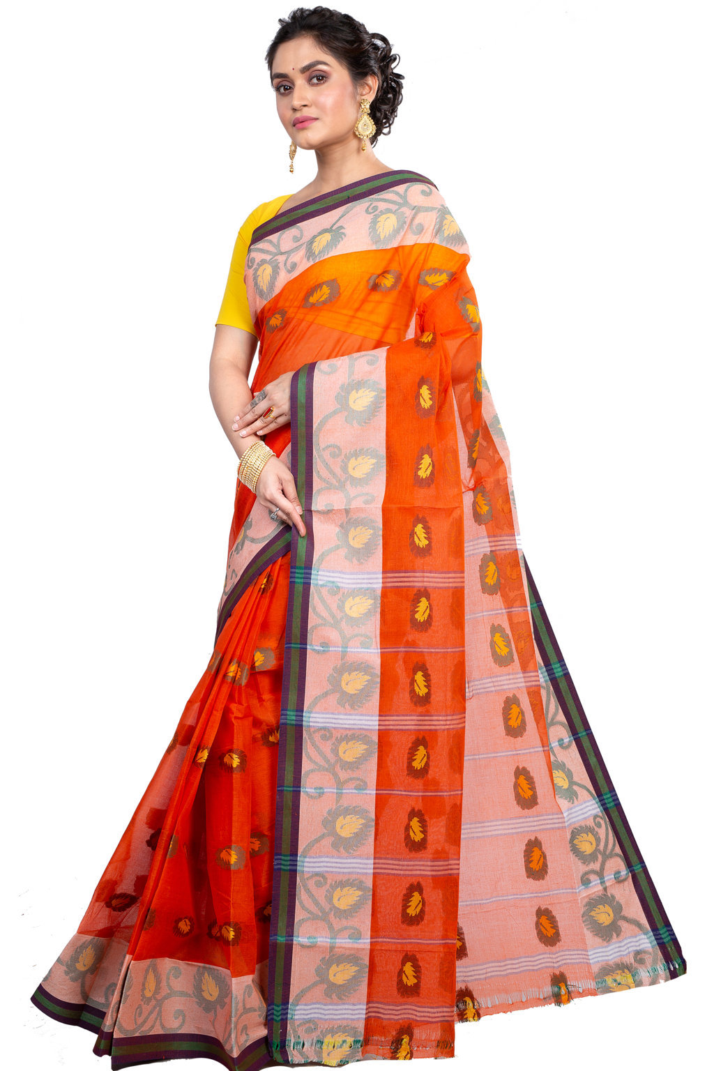 Orange Pure Cotton HapChaka Tant Saree (885)